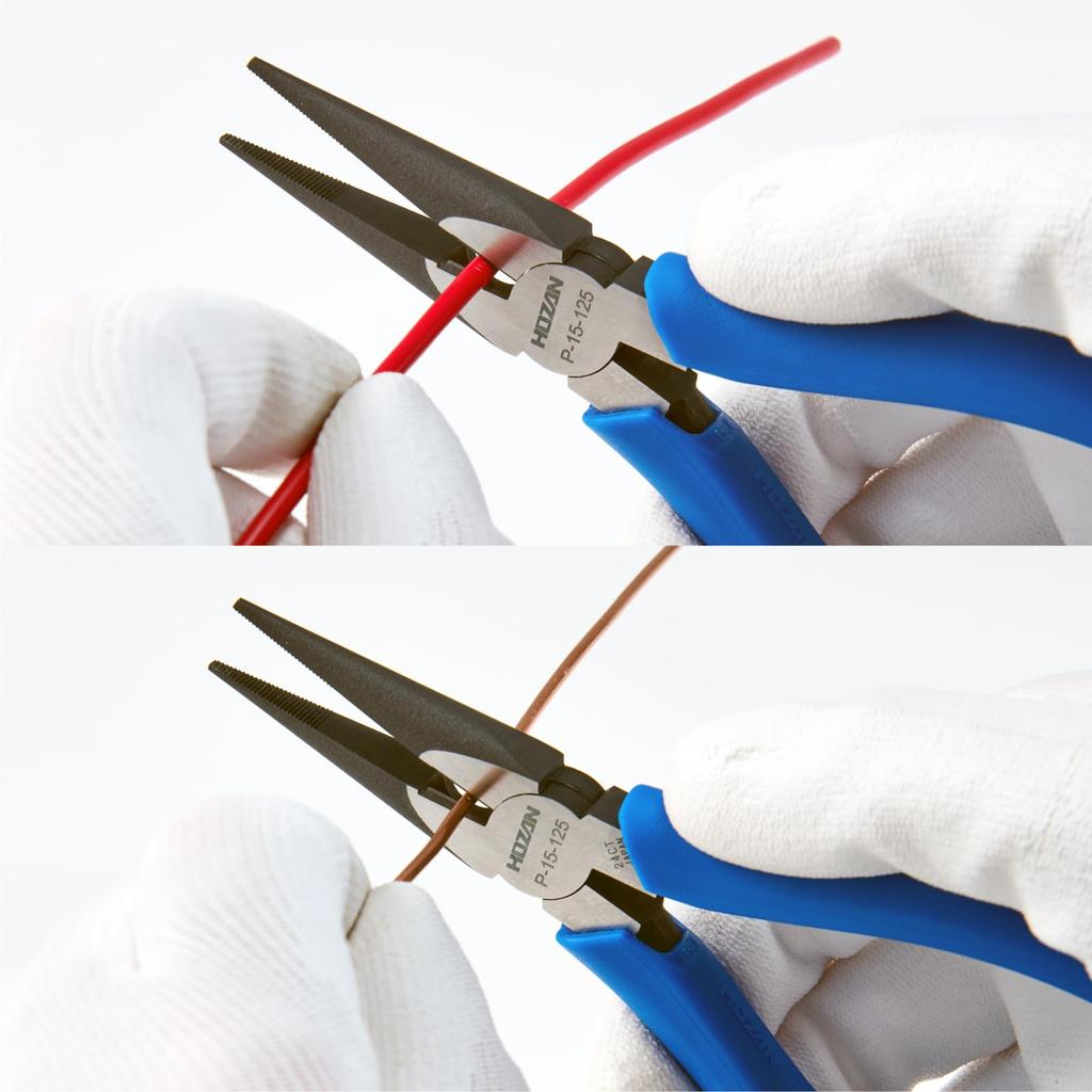 HOZAN P-15-125 Long Nose Pliers, Compact General-Purpose Pliers with Non-Slip Knurling, 150mm Long