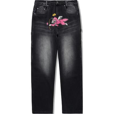 Li Ning Printed Washable Mid-Rise Comfortable Breathable Versatile Straight Leg Jeans Men Jeans Black AJQU171-1