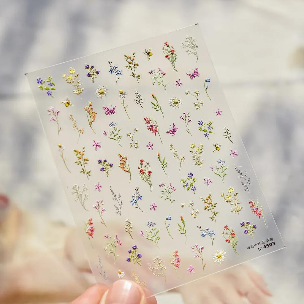 White Flower Petal Cherry Blossom Peach Blossom Falling Petal Floral Gradient 5D Self Adhesive Nail Art Sticker Manicure Decals