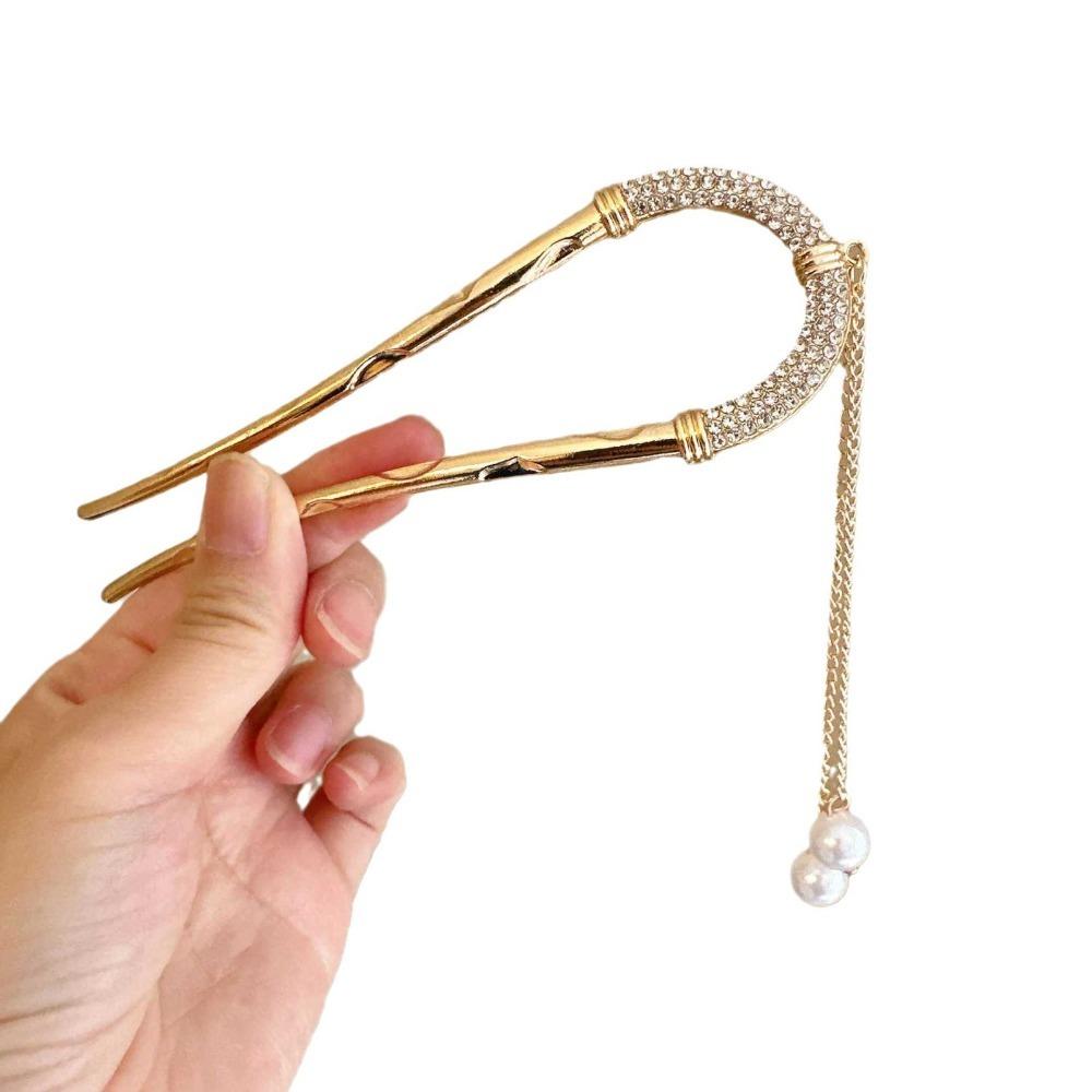 1pc Exquisite Fashion Pearl U-Pin Hairpin for Women Modern Minimalist Tassel Accent Advanced Hairpin Hair Clip