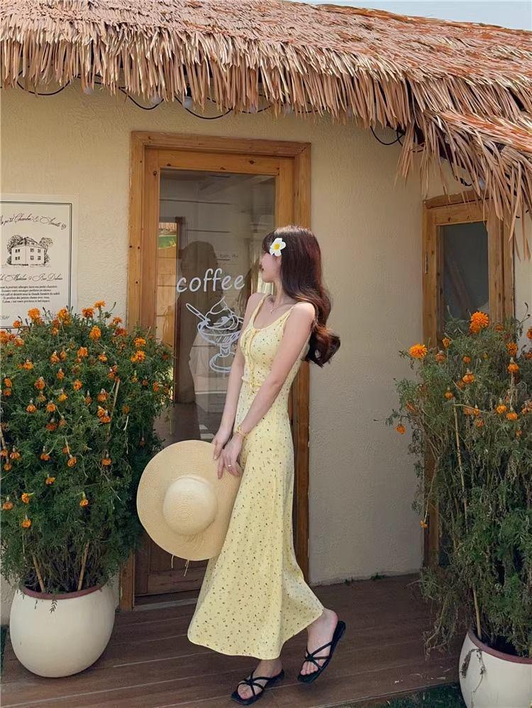 Petite Women's French Floral Lace-up A-line Maxi Dress: Spring 2026 Collection
