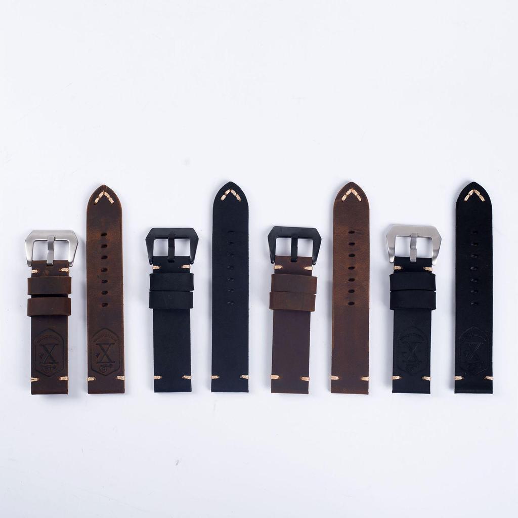 Crazy Horse Top Layer Cowhide Leather Watch Strap with Retro Embossed Print and Nahai Style Buckle