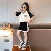Summer Clothes Set for Children Girls Fashion V Neck T-shirts and Shorts 2pcs Suit Teenage Lapel Top Bottom Outfits Tracksuits