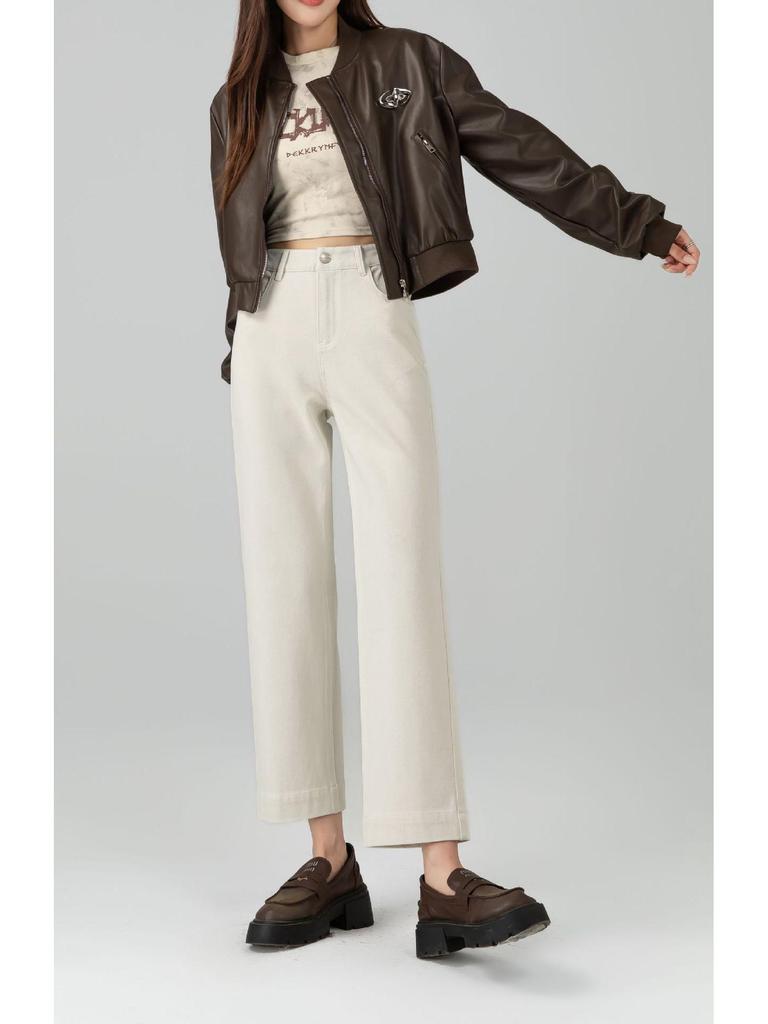 360 High Waist Cropped Straight Leg Cane Denim Jeans For Women - Versatile Casual Style