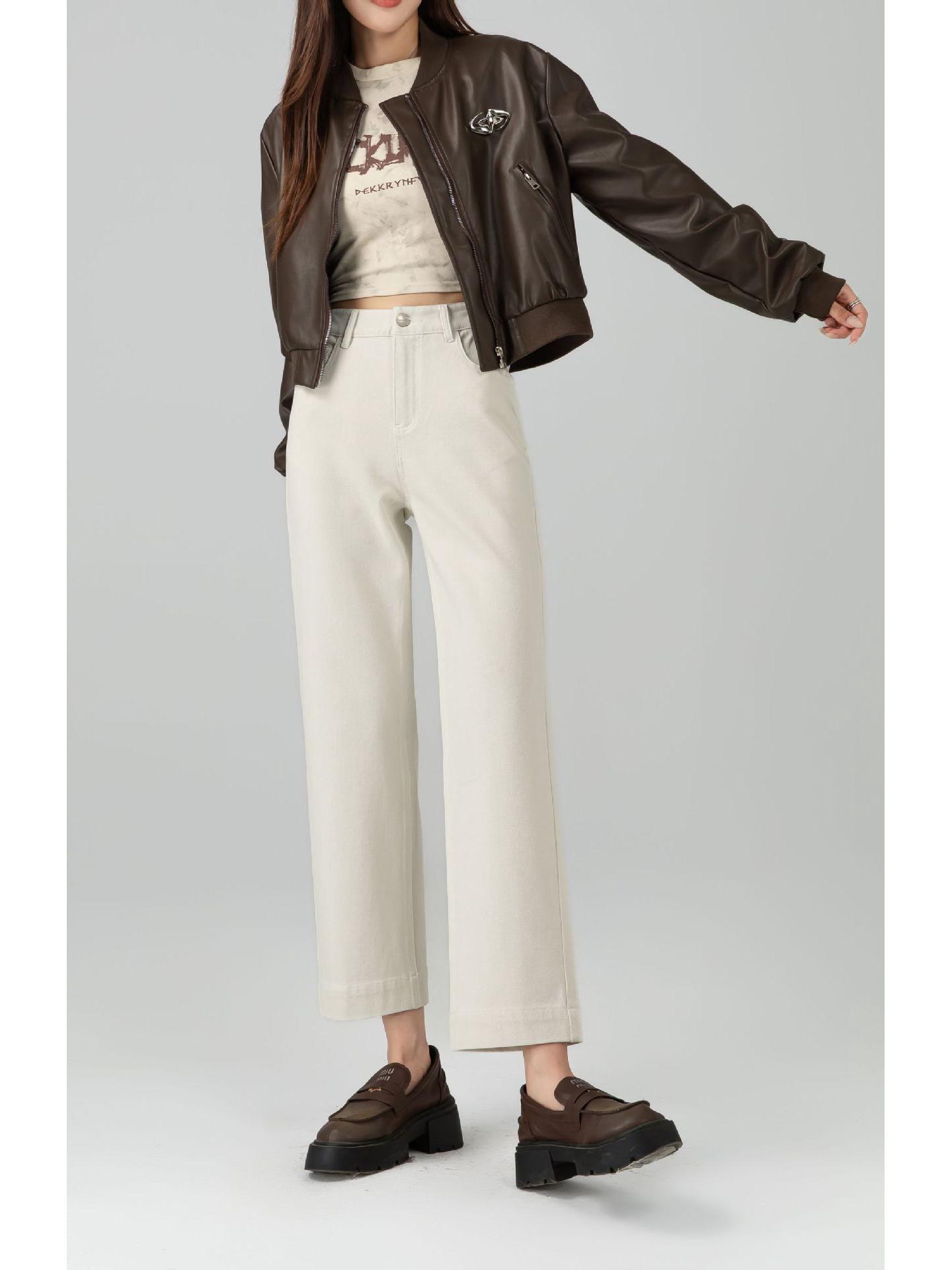 

360 High Waist Cropped Straight Leg Cane Denim Jeans For Women - Versatile Casual Style 3XL