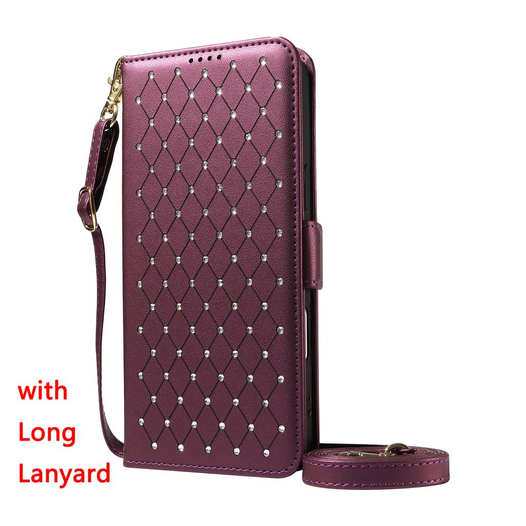 Phone Case for iPhone 17 16 Pro Max 15 Plus 14 13 Plus 12 Pro Max Bling Leather Phone Case with Lanyard Flip Wallet Stand Cover