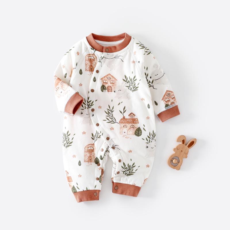 Jesienno-zimowy pikowany pajacyk dla noworodka - Miękki bawełniany kombinezon dla niemowląt, lekki 40g, bezszwowa konstrukcja dla wygodnego raczkowania