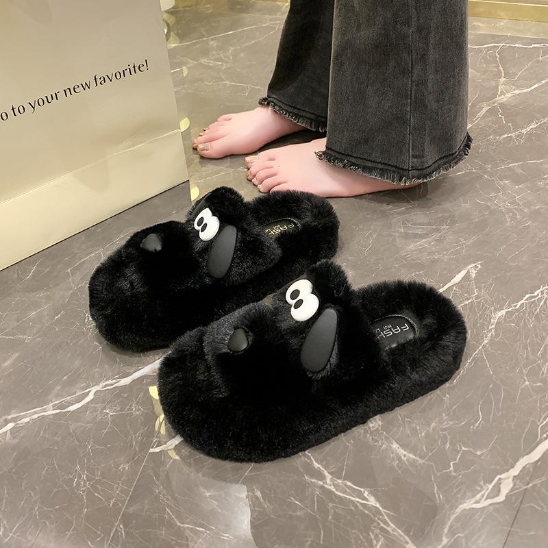 Internet Celebrity Thick Bottom Fluffy Slippers Women Wear 2025 Autumn and Winter New Cute Cartoon Fluffy Lazy Home Cotton Drag