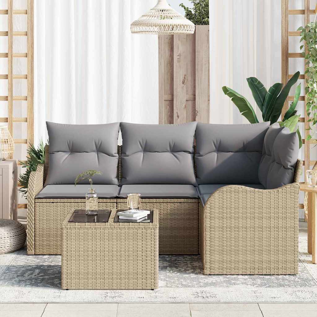 Garden Sofa Set 5 Pcs Beige Poly Rattan
