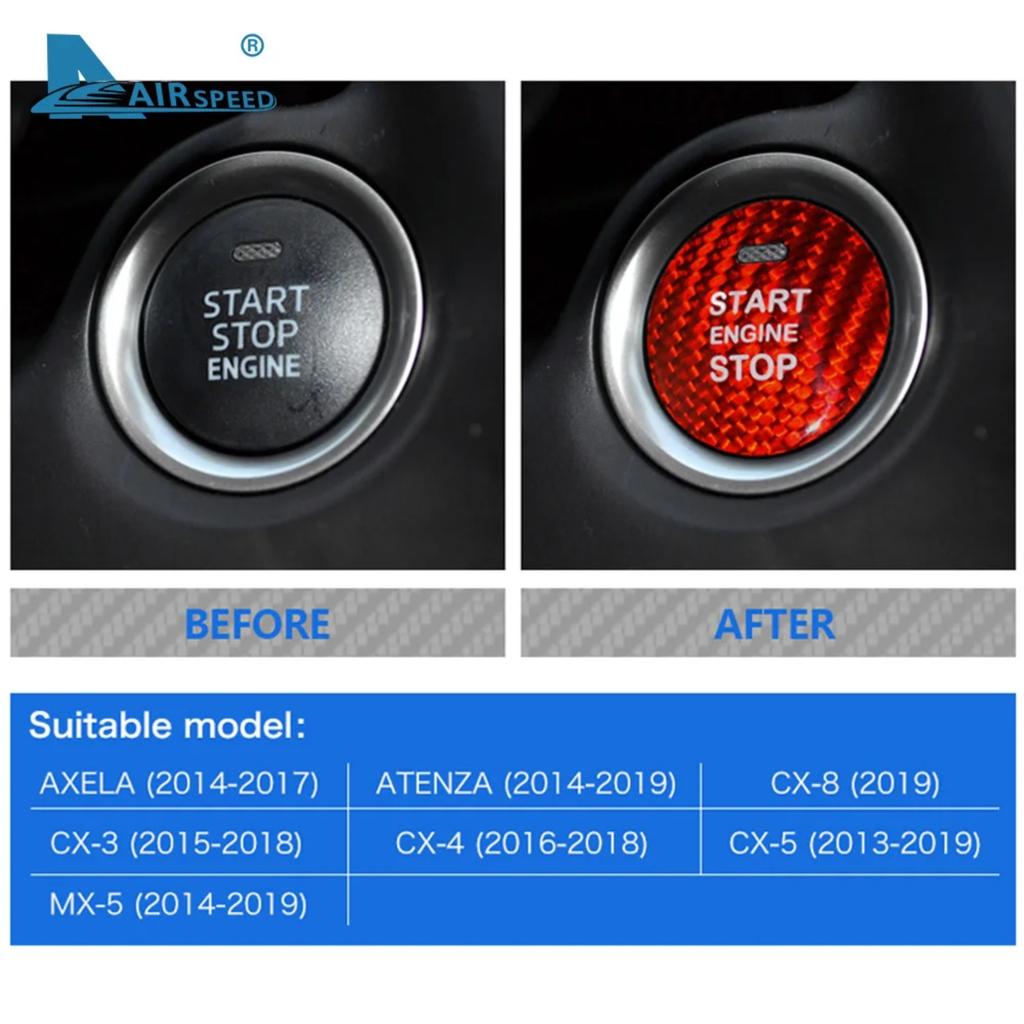 For Mazda Hard Carbon Fiber One Key Start Button Sticker Anti Scratch Ignition Switch Interior Decor Protector Car Accessories