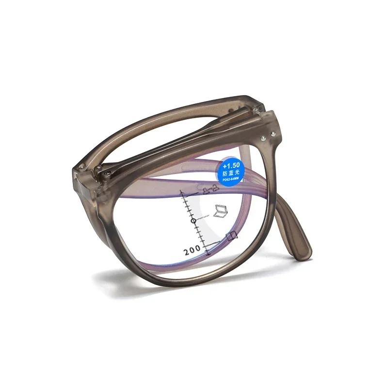 Unisex Portable Folding Progressive Multifocal Reading Glasses Luxury Round Far Sight Eyewear Blue Light Blocking Eyeglasses