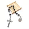 Black Crystal Rosary Bracelet with Crucifix Charm for Men and Women Spiritual Fashion Symbol of Faith Strength