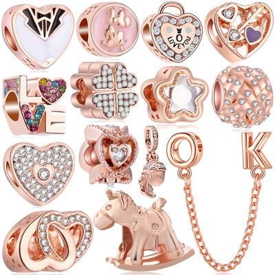 Zarte Rosegold-beschichtete Kristall-Liebesherz-Perlen-Charms Passend für Original-Armband-Charms Anhänger für Schmuckherstellung DIY-Geschenke