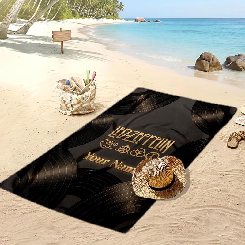 Led Zeppelin Custom Beach Towel, Print Your Name Text Lightweight Absorbent Towel for Swimming Travel