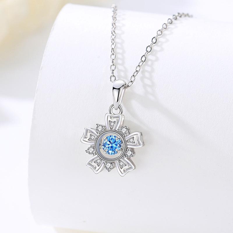 Korean-Style Sunflower Necklace for Women, S925 Silver, Dancing Zircon Flower, Perfect for Christmas & Valentine's Day