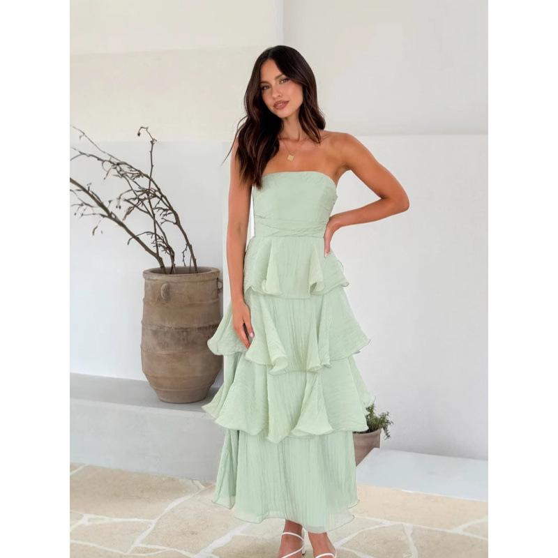 Summer European and American New Women's Clothing Sexy Fashion Tube Top Backless Cake Dress Women
