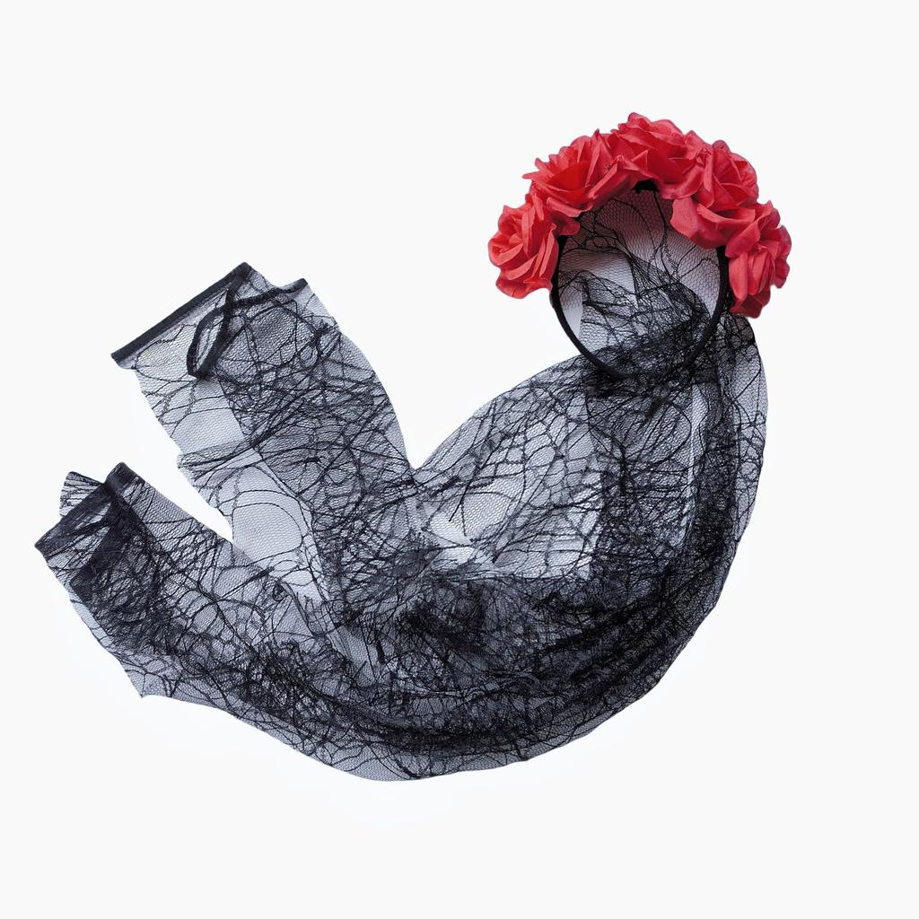 Ghost Bride Mesh Headband Simulation Rose Head Sand Party Hair Accessories