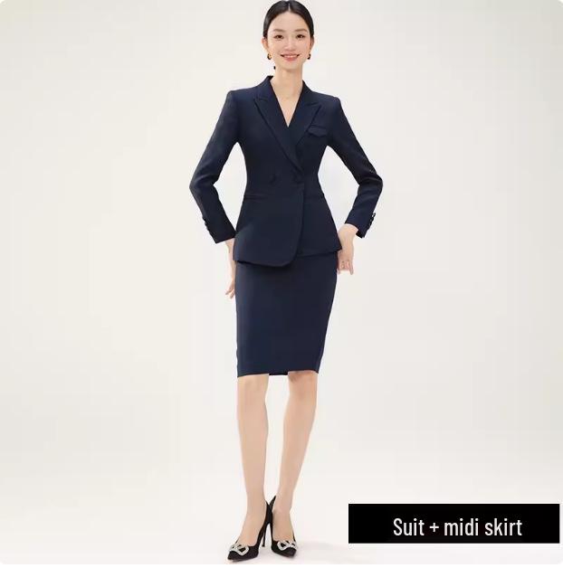 Navy Blue High-End Professional Goddess Suit - Spring/Autumn Two-Piece Skirt Set for Jewelry Store Workwear