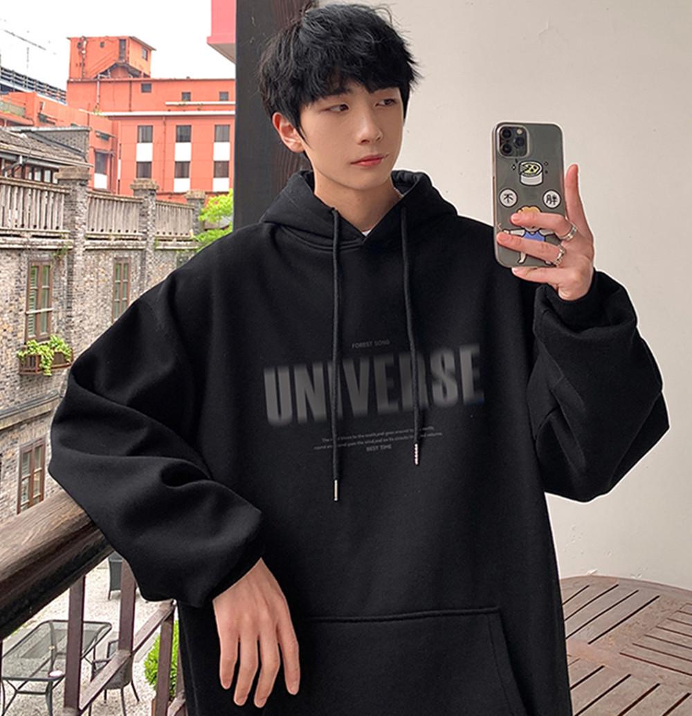 

Унисекс-толстовка с капюшоном в американском стиле - осенний свободный крой с принтом в виде пушистых букв, модная куртка большого размера XXL чёрный