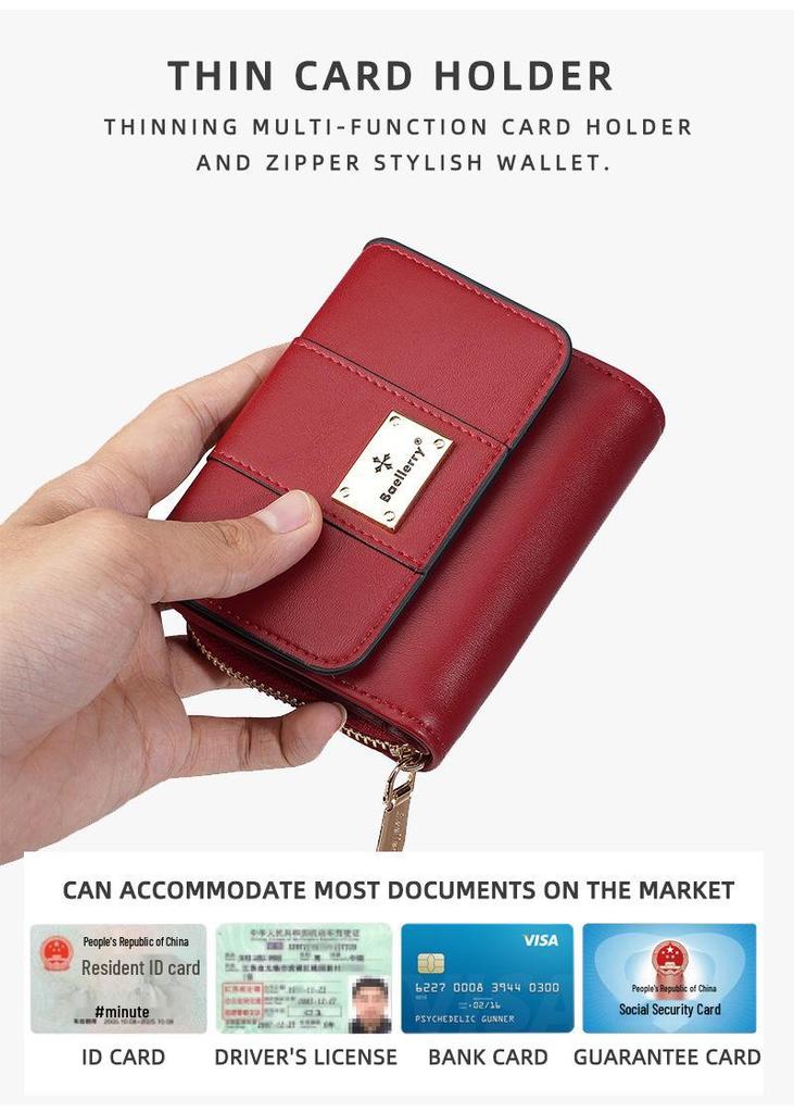 Baellerry Women's Short Tri-Fold Wallet with Multiple Card Slots and Coin Purse