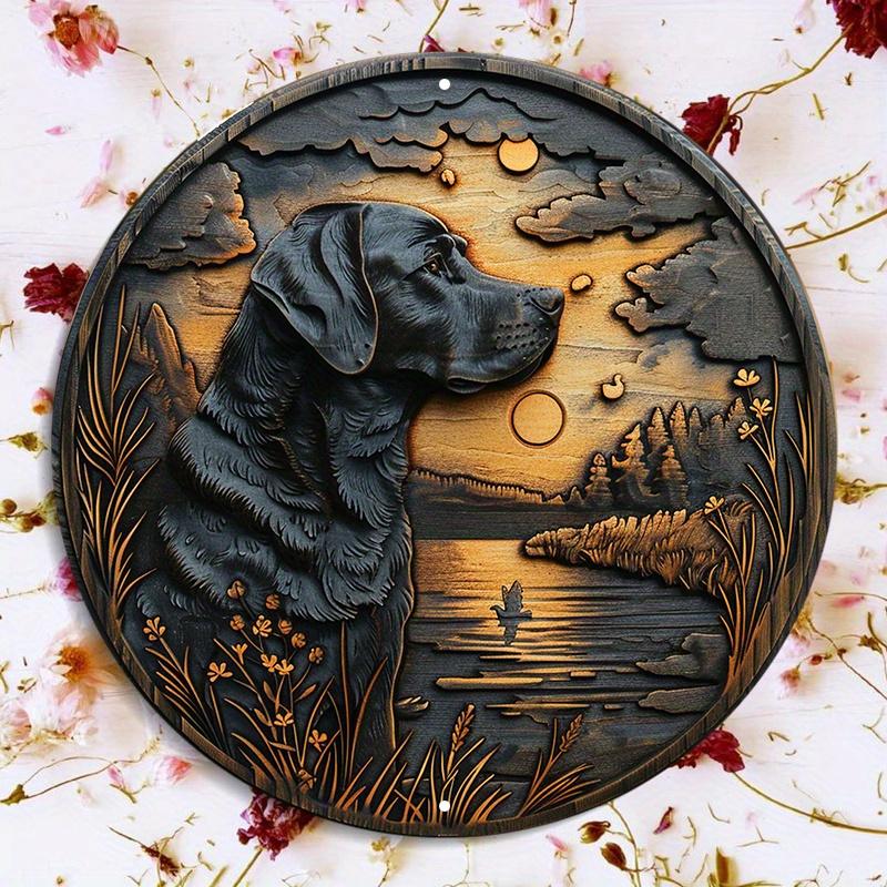 Round Wooden Labrador Retriever Wall Decor, Weather Resistant, Dog Silhouette, Outdoor and Indoor Hanging Art for Door, Wall, Home, Room, Farmhouse