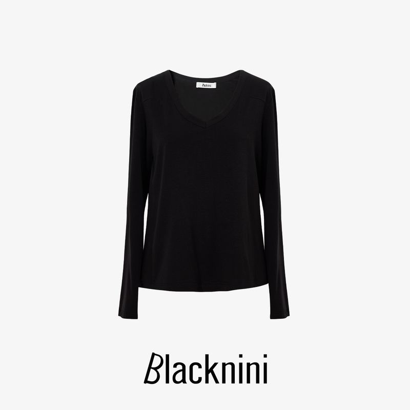 

Blacknini Yin Huafu Heavy Tencel V-neck Long sleeves Shirt (Two Colors) Black XL