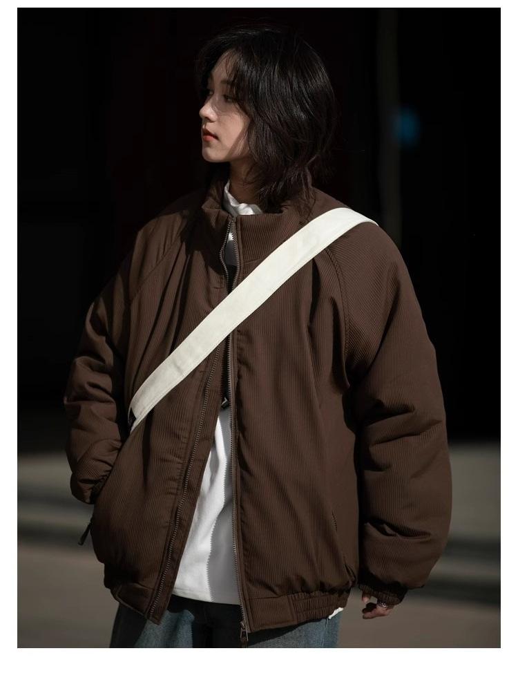 Veste rembourrée unisexe tendance style japonais à col montant – Vêtement d'extérieur ample en coton