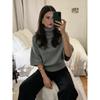 Women S Solid Gray Batwing Sleeve Turtleneck Fitted Pullover Knit Sweater