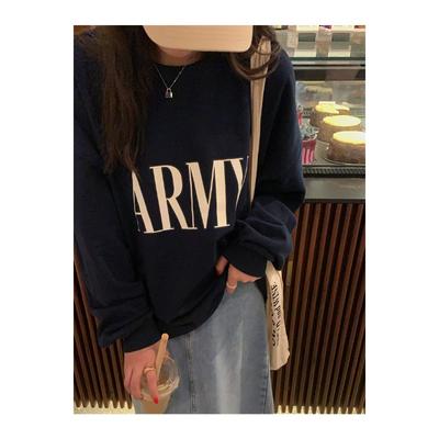 Rundhals-Sweatshirt für Damen, trendiger Herbst-Neustil, locker, mit Buchstabenaufdruck, dünn, langärmelig, Studentenjacke, Oberteil