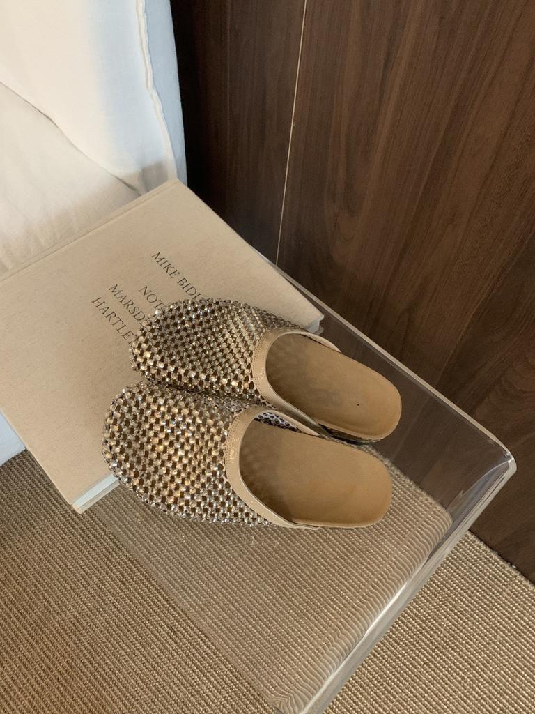 Thick-bottomed Mesh Rhinestone Bag Head Half Slippers Women's 2025 Summer New Outer Wear Lazy One Pedal Beach Cool Slippers