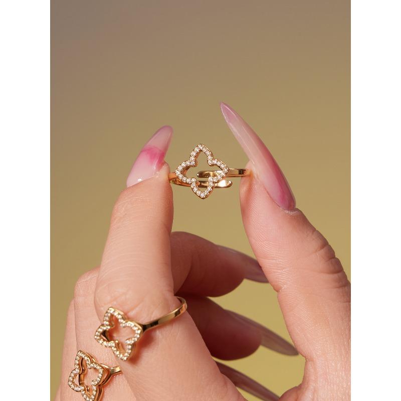 3PCS Stainless Steel Hollow Clover Zircon Earrings Ring Necklace Simple Light Luxury Jewelry Set