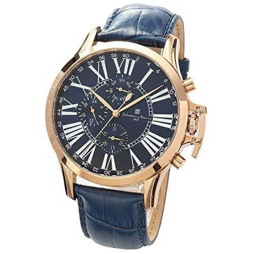 

Salvatore Marra Men s Quartz Watch, Casual, Business Style, Analog, Blue Leather Strap, Includes Watch Cloth (PGBL)