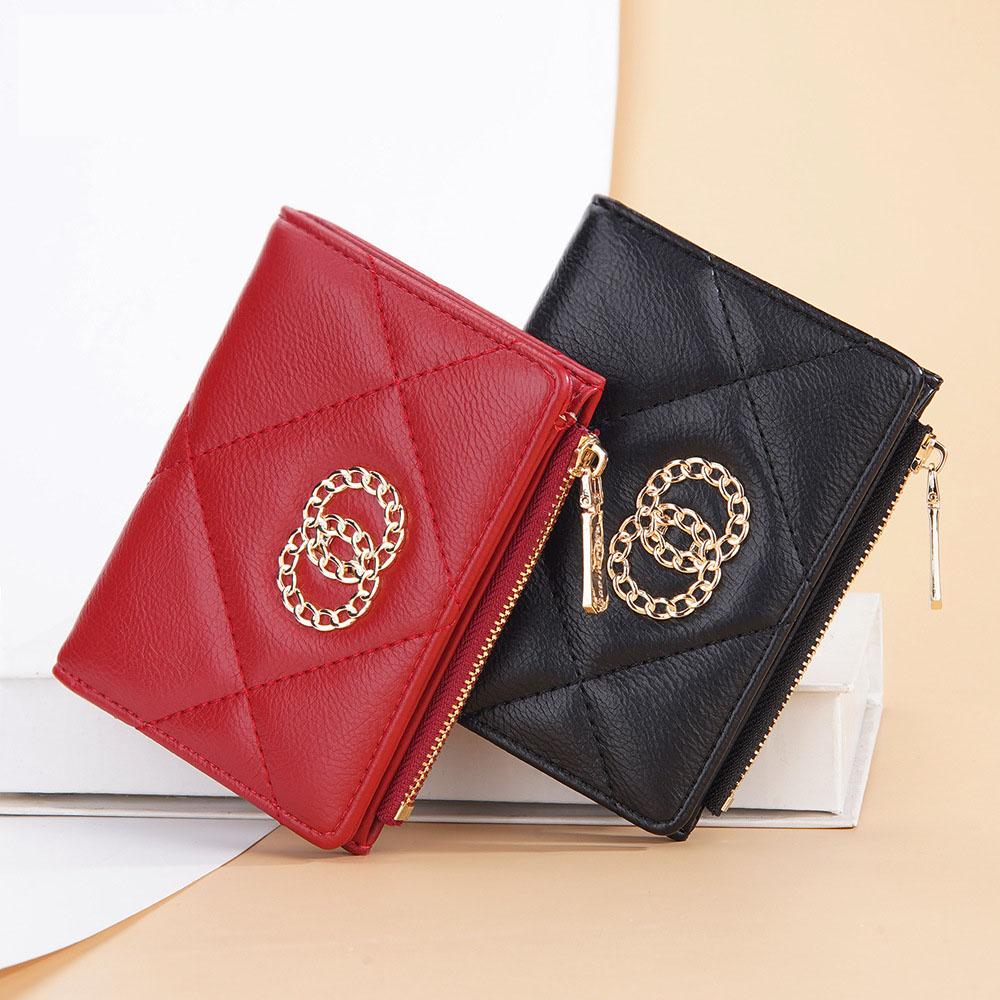 Portafoglio corto da donna con rombo corto Porta carte in pelle PU con cerniera Portamonete multi-carta da donna