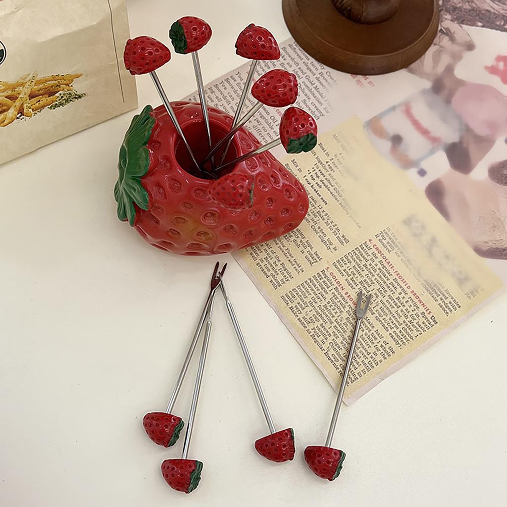 5Pcs Fruit Fork Set Cute Shape Multipurpose Stainless Steel Fruit Forks Food Pick Forks with Holder
