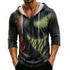 Men's Loose Fit Hooded Three-Quarter Sleeve Halloween Print Pullover