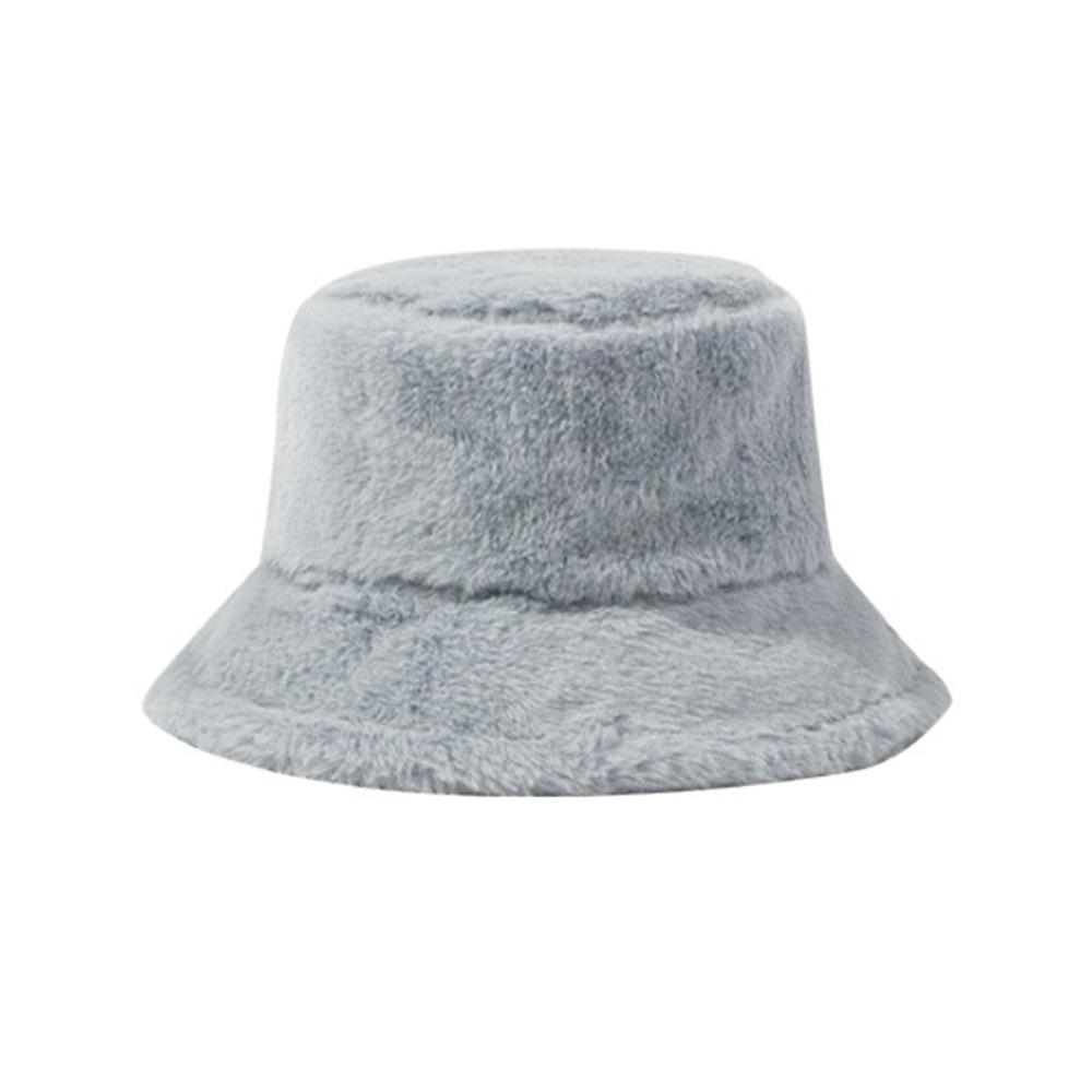 Solid Colors Faux Fur Cap Thickened Warm Fisherman's Hat Fashion Basin Bucket Hats for Women Girl
