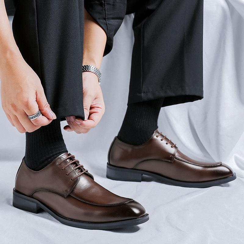 New business dress round head men's leather shoes Korean version casual round head black leather shoes men's work shoes 24268-R