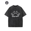 Retro Creative Pattern '2 Ducks' Printed Washed T-shirt, Heavy  Pure Cotton,  Men's Retro Street T-shirt, Loose Hip-hop Top,All-Season Casual Wear