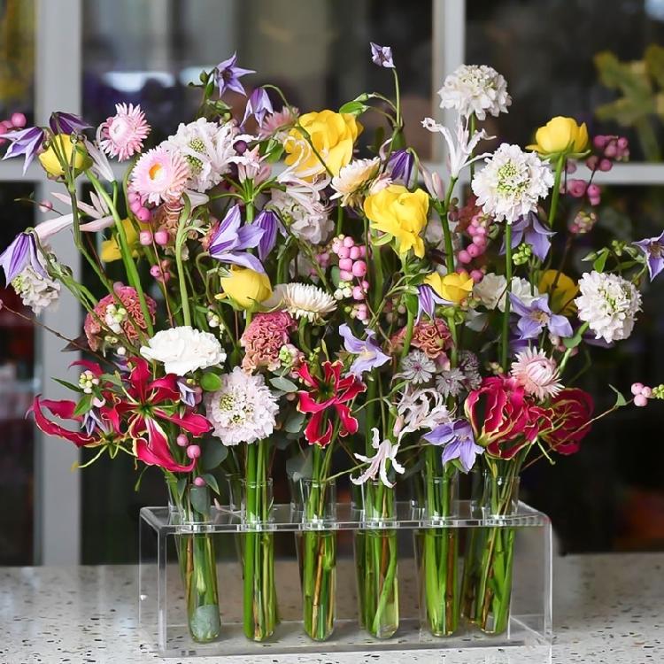 Acrylic Test Tube Vase Set With Stand, Showcases Multiple Bouquets Decoration Unique Present (8/12Pcs Tubes)