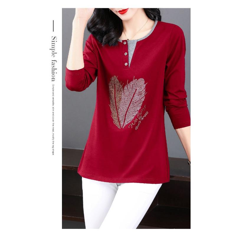 

Женская 2025 Осень Новая Миди Свободная Приталенная Футболка с Длинным Рукавом Базовый Топ L красный