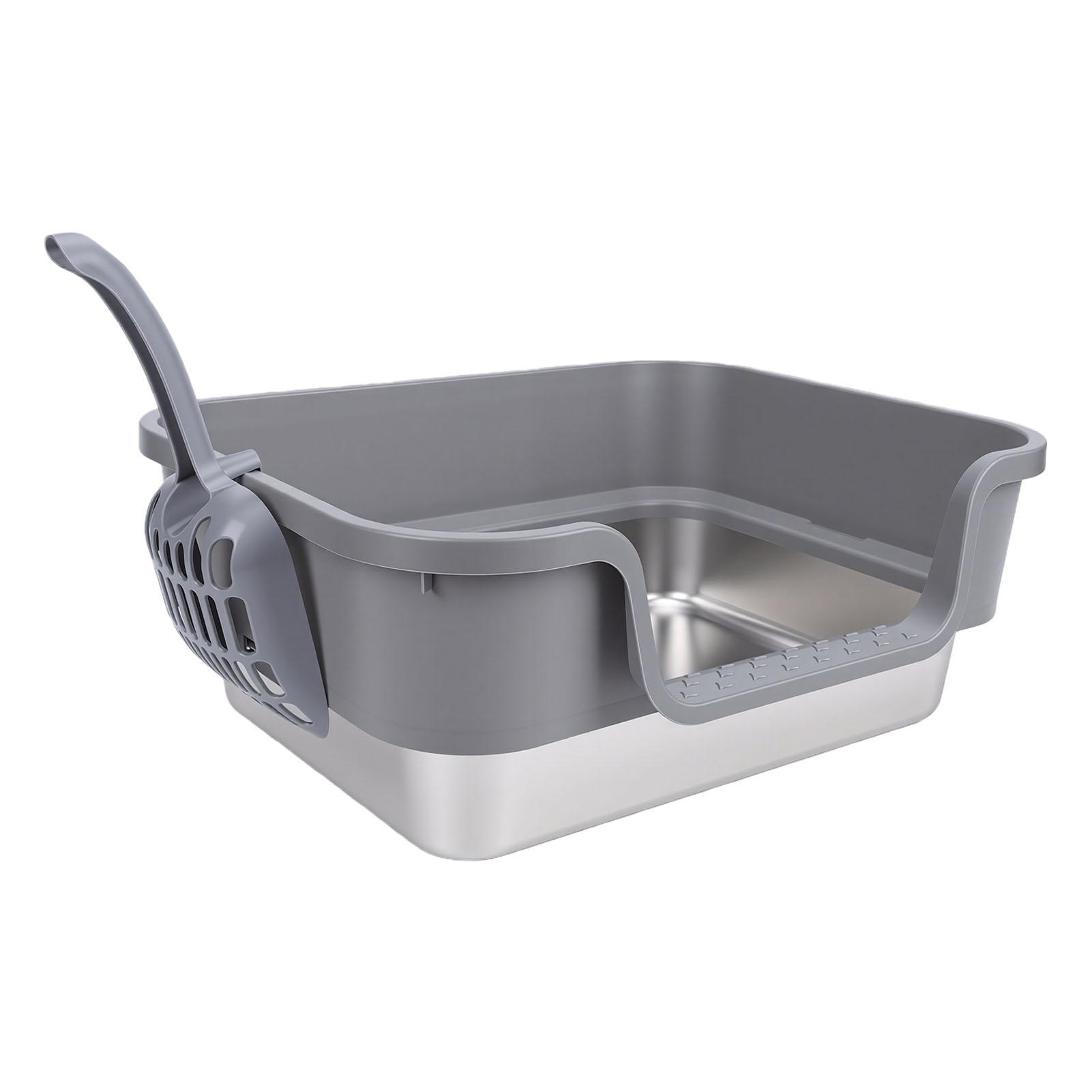 

Stainless Steel Cat Litter Box Low Side Entry Litter Box High Side Spill Proof Cat Litter Box for Home Dark Grey темно-серого