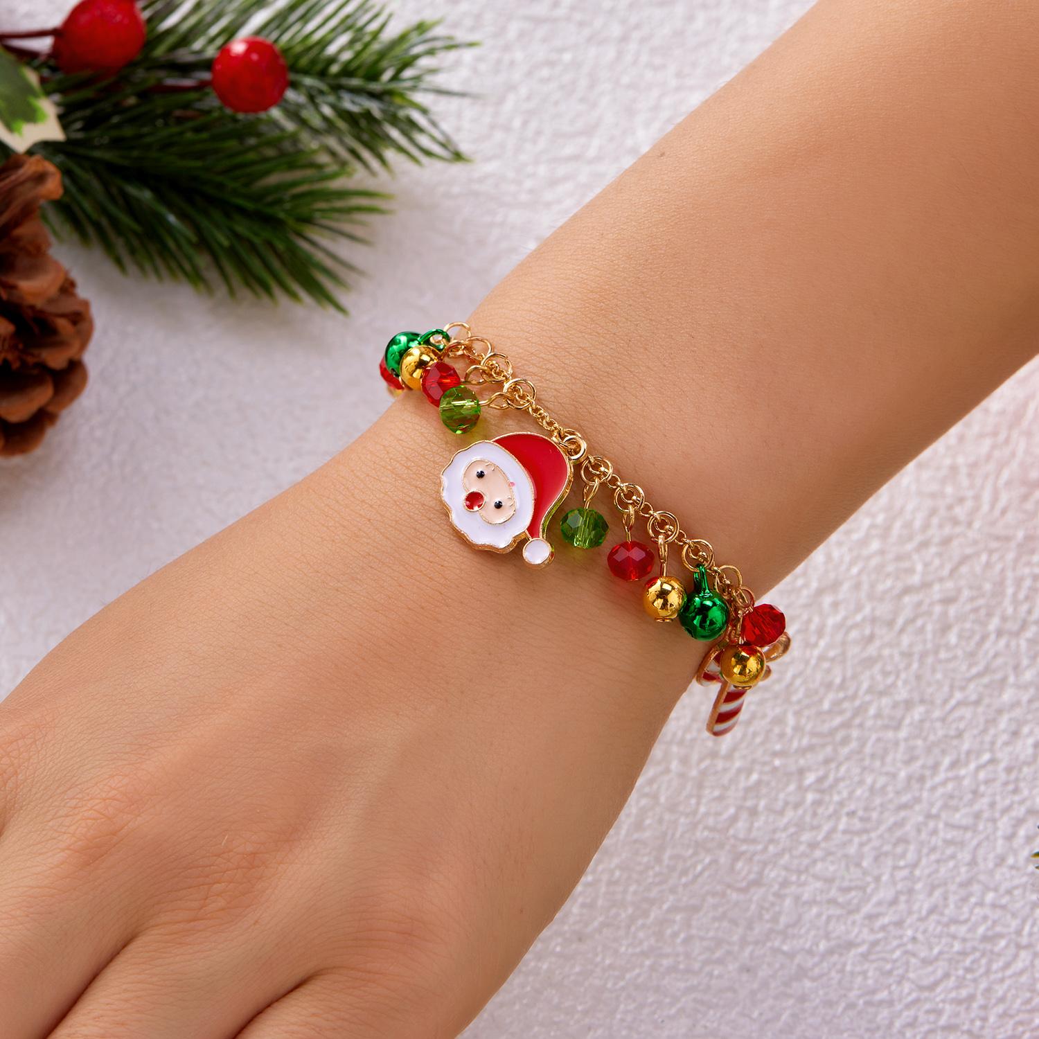 

Christmas Series Red Green Bells Beads Bracelet for Women Handmade Zircon Santa Claus Candy Metal Chain Bracelets Party Jewelry