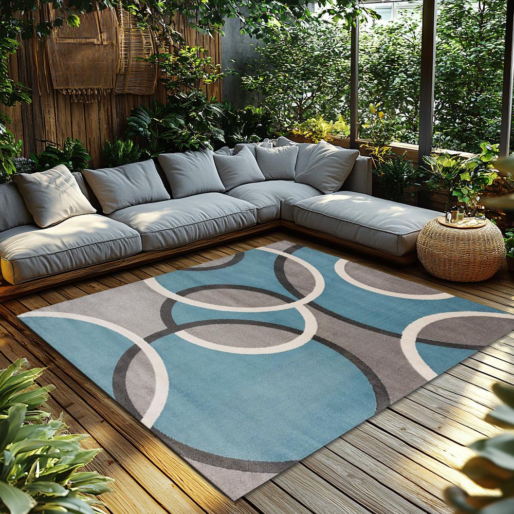 Blue Gray Circle Pattern Rug, Scandinavian Non-Slip Carpet, Modern Living Room Mat with Geometric Design for Home Decor