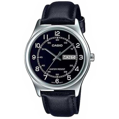 

Casio MTP-V006L-1B2 Men s Black Leather Band Black Numbers Dial Day Date Analog Dress Watch
