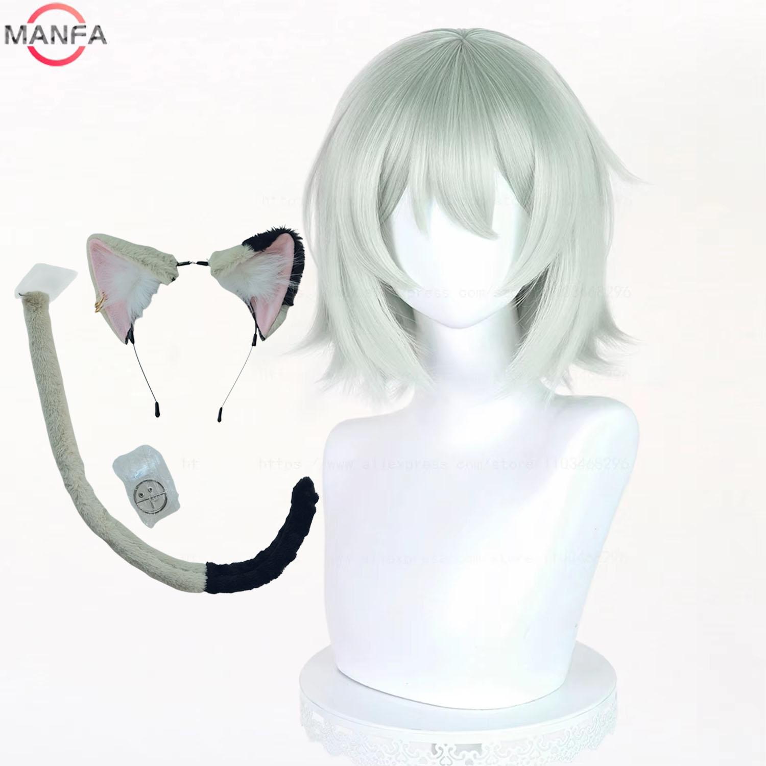 Chainsmoker Katze Yani Neko Cosplay Perücke Hitzebeständig Synthetisches Haar Perücken + Perückenkappe white