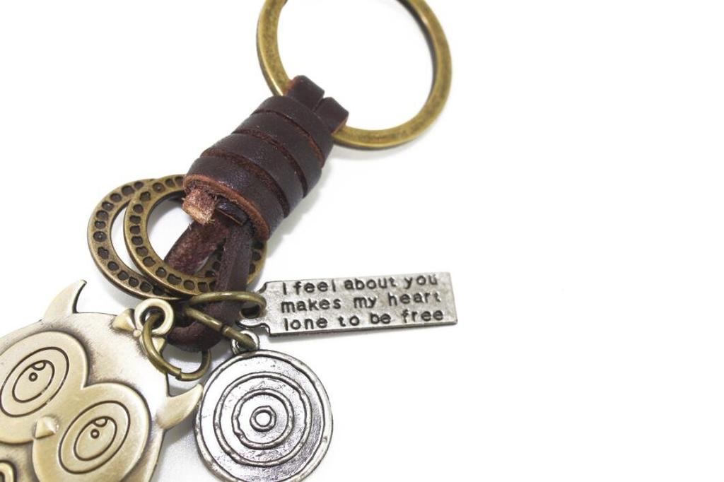 Naissant Eulen-Lederkordel-Design, antikes Paar Schlüsselanhänger (2er Set)