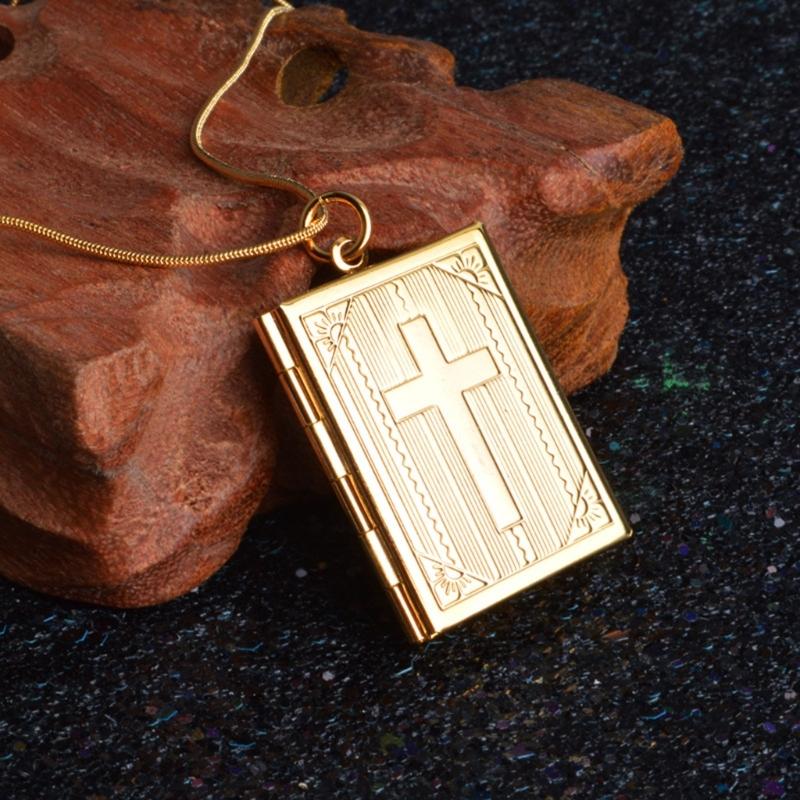 Bible Book Locket Charm Pendant for Jewelry Making Holy-Bible Pendant Cross Picture Box Frame Charm DIY Necklace Jewelry