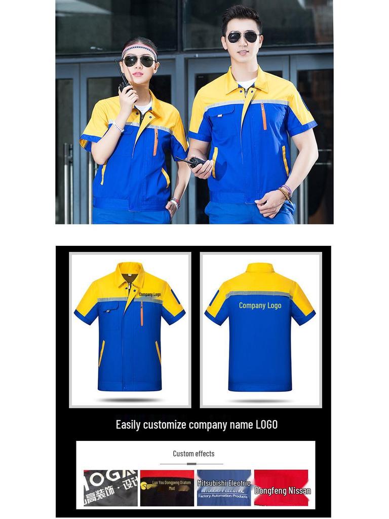 Męski oddychający zestaw odzieży roboczej z krótkim rękawem - letnia odzież budowlana przeciwpotna