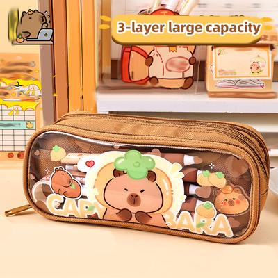 Capibala Federmäppchen Cartoon Transparent Großraum Federmäppchen Studenten Kinder Mehrschichtig Stiftebox Aufbewahrungstasche