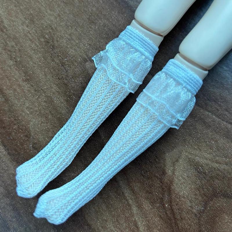 A Pair of Blyth Doll Lace Socks Cute Long White Sock for Blythe Licca Azone OB24 Pullip 1/6 Dolls Accessories Children Gifts